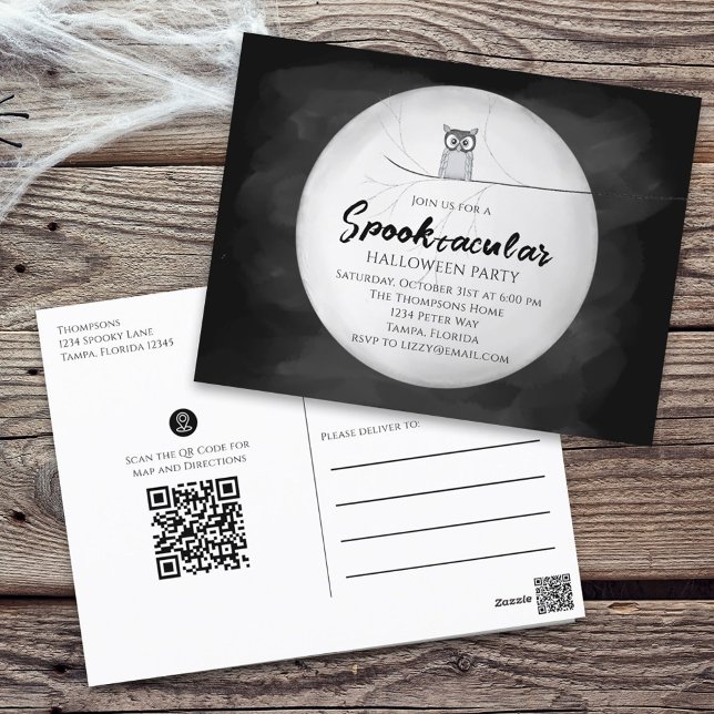 Halloween Spooktacular Owl QR Code Social Media Postkarte (Von Creator hochgeladen)