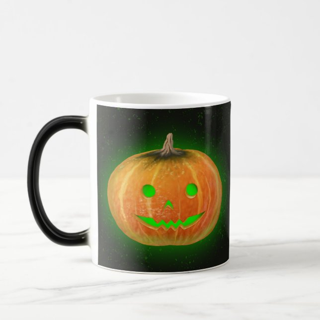 Halloween Spooktacular Pumpkin Lächeln Grün Licht Verwandlungstasse (Links)