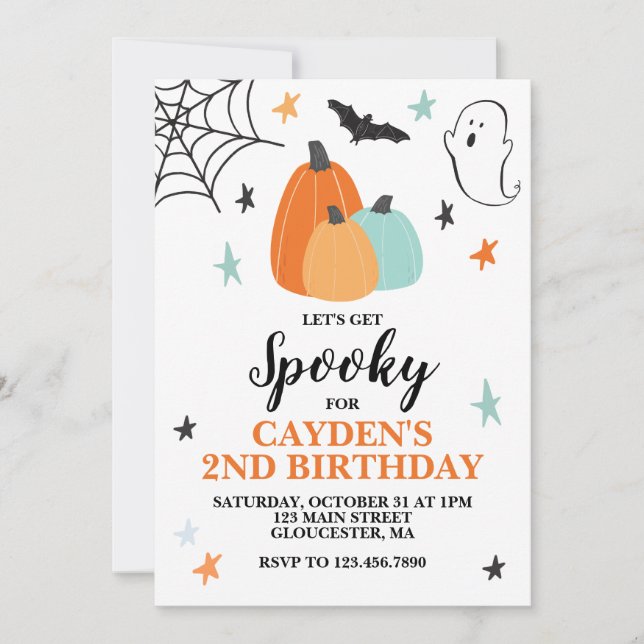 Halloween Spooky Birthday Blue Pumpkins Einladung (Vorderseite)