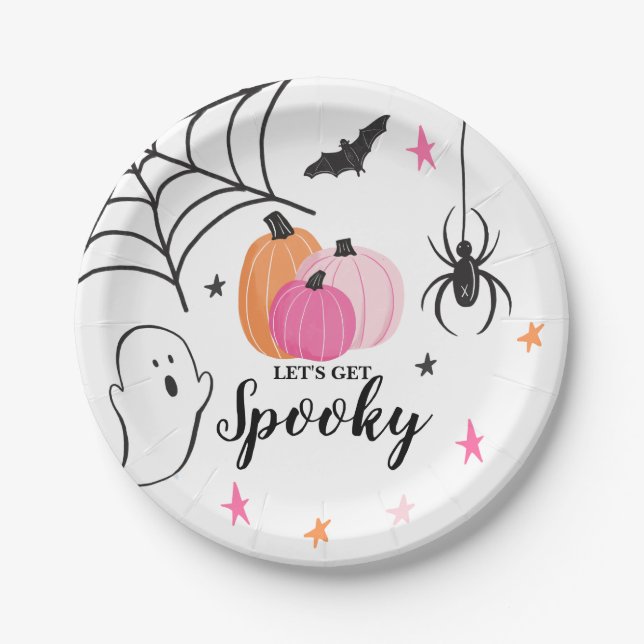 Halloween Spooky Birthday Pink Pumpkins Pappteller (Vorderseite)