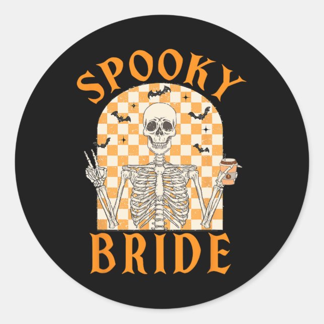 Halloween Spooky Bride Bridesmaid Skeleton Runder Aufkleber (Vorderseite)