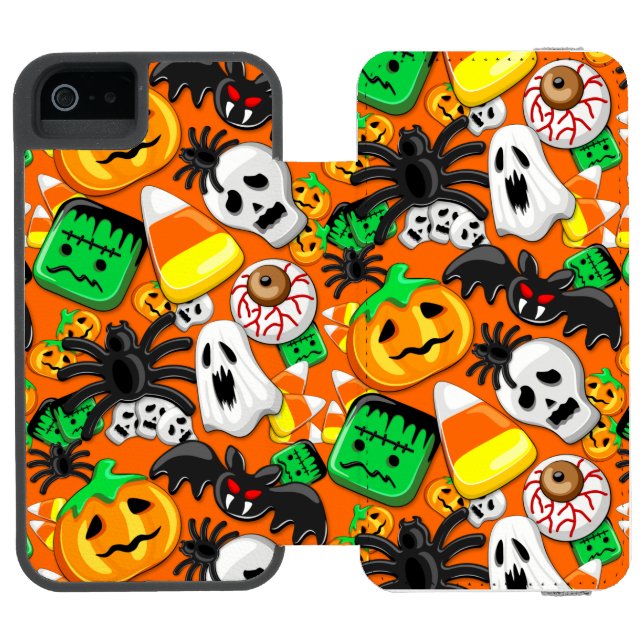 Halloween Spooky Candies Party Incipio iPhone Geldbeutel-Hülle (Folio Geöffnet)