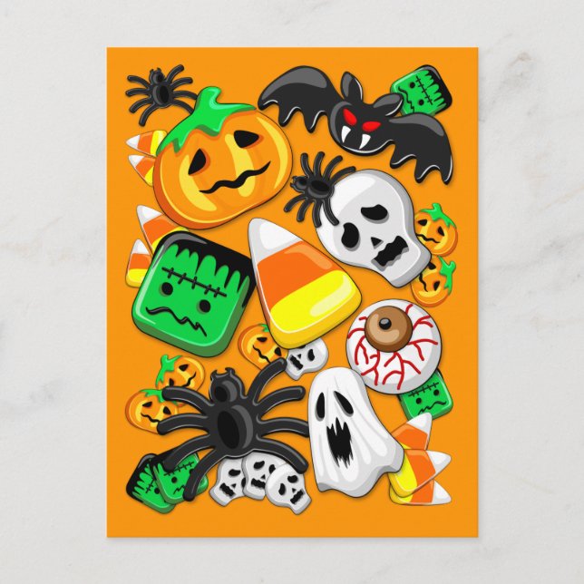 Halloween Spooky Candies Party Postkarte (Vorderseite)