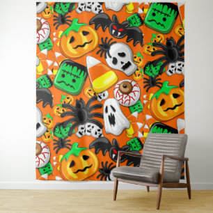 Halloween Spooky Candies Party Wandteppich