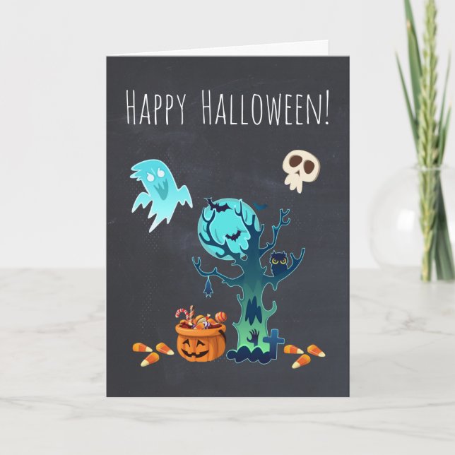 Halloween Spooky Creepy Ghosts Fledermäuse Skulls  Karte (Vorderseite)