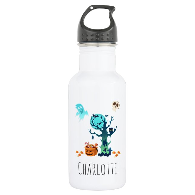 Halloween Spooky Creepy Ghosts Fledermäuse Skulls  Trinkflasche (Vorderseite)