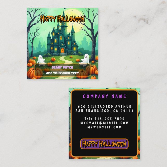 Halloween Spooky Cute Modern Collection Quadratische Visitenkarte (Vorne/Hinten)