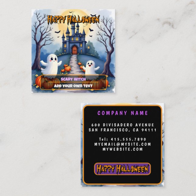 Halloween Spooky Cute Trendy Collection Quadratische Visitenkarte (Vorne/Hinten)