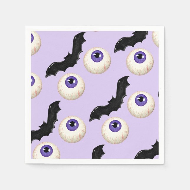 Halloween Spooky Eyeball & Bat Leckereien Lila Serviette (Vorderseite)