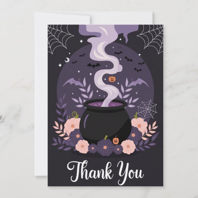 Halloween Spooky Floral Cauldron Danke-Karte Dankeskarte (Vorderseite)