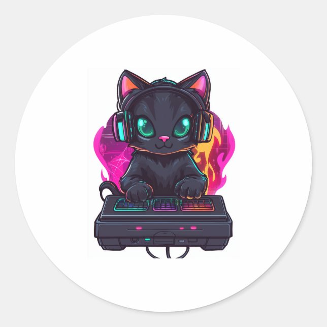 Halloween Spooky Gamer Cat Runder Aufkleber (Vorderseite)