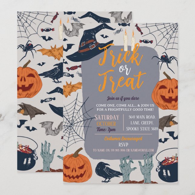 Halloween Spooky Ghosts Party Pumpkins laden Einladung (Vorne/Hinten)