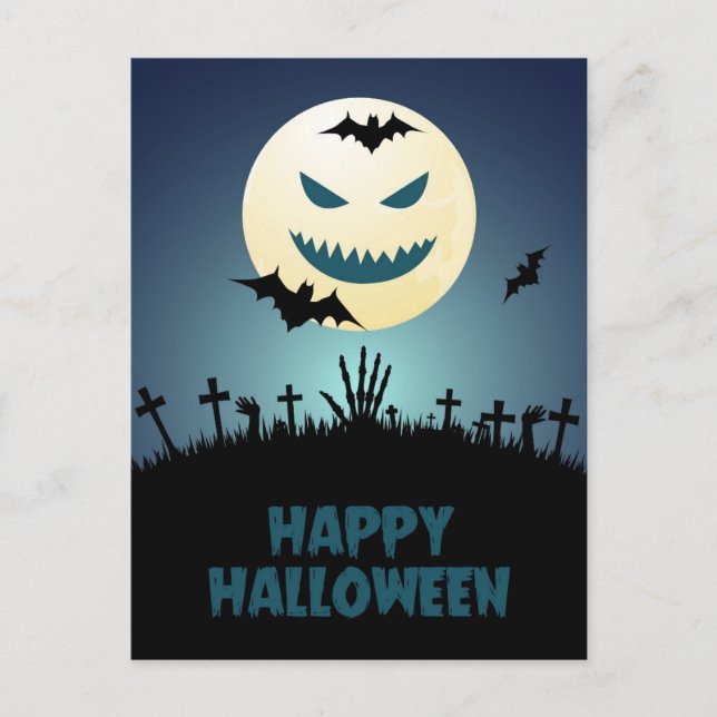 Halloween Spooky Graveyard Moon Bats Postkarte (Vorderseite)
