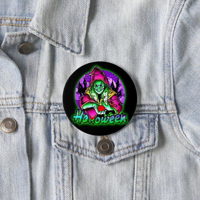 Halloween Spooky Green Hexe Magic Hat Apple Button (Beispiel)