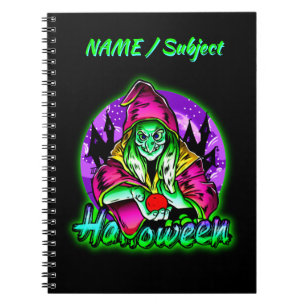 Halloween Spooky Green Hexe Magic Hat Apple Notizblock