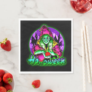 Halloween Spooky Green Hexe Magic Hat Apple Serviette