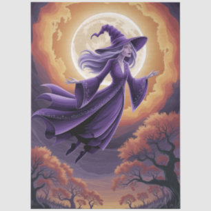Halloween Spooky Hexe, die über einen Vollmond fli Seidenpapier