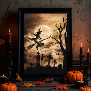 Halloween Spooky Hexe, die über einen Vollmond fli Seidenpapier