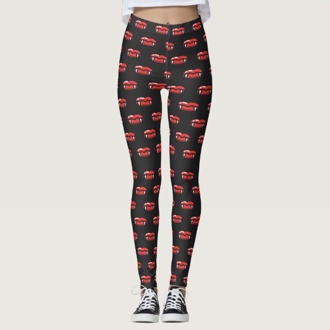 Halloween Spooky Horror Vampire Teeth Lips Leggings (Vorderseite)