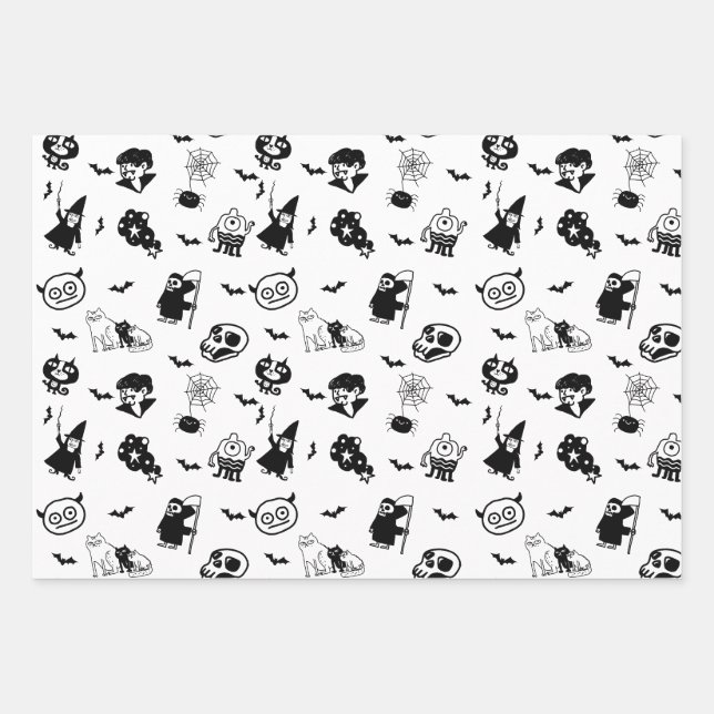 Halloween Spooky Niedlich Pattern Holiday Horror B Geschenkpapier Set (Vorderseite)