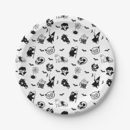 Halloween Spooky Niedlich Pattern Holiday Horror B Pappteller