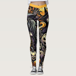 Halloween: Spooky Night of Hexen and Pumpkins Leggings