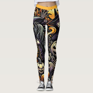Halloween: Spooky Night of Hexen and Pumpkins Leggings