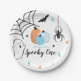 Halloween Spooky One Birthday Blue Pumpkins Pappteller