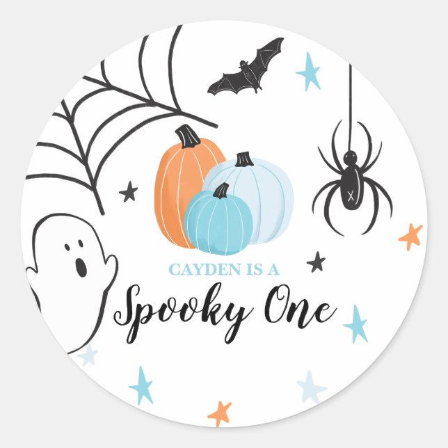 Halloween Spooky One Birthday Blue Pumpkins Runder Aufkleber (Vorderseite)