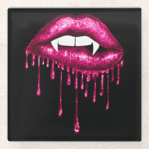 HALLOWEEN SPOOKY PINK DRIPPING VAMPIRE LIPS GLASUNTERSETZER