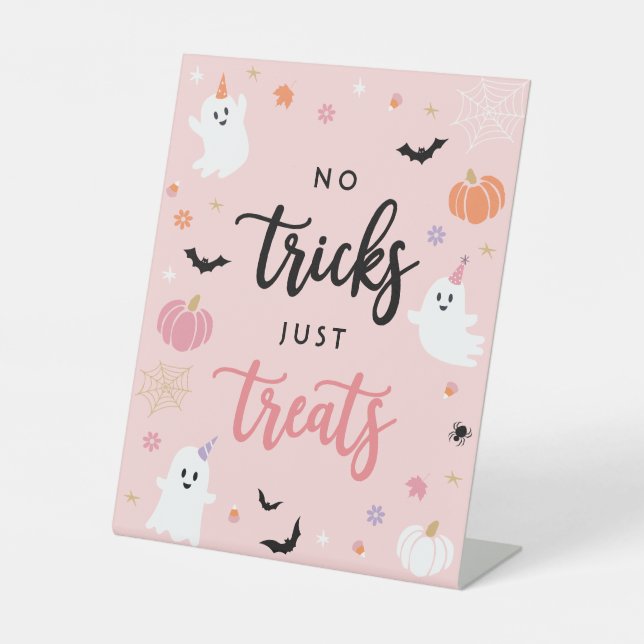 Halloween Spooky Pink Ghost No Tricks Nur Leckerei Sockelschild (Vorderseite)