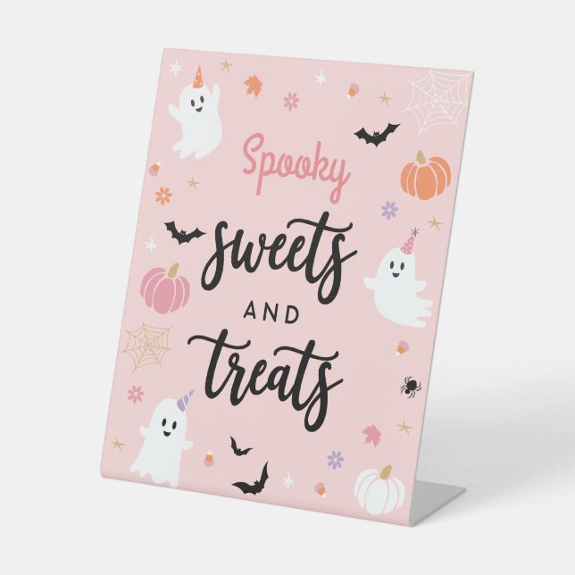 Halloween Spooky Pink Ghost Spooky Süßigkeiten & L Sockelschild (Vorderseite)