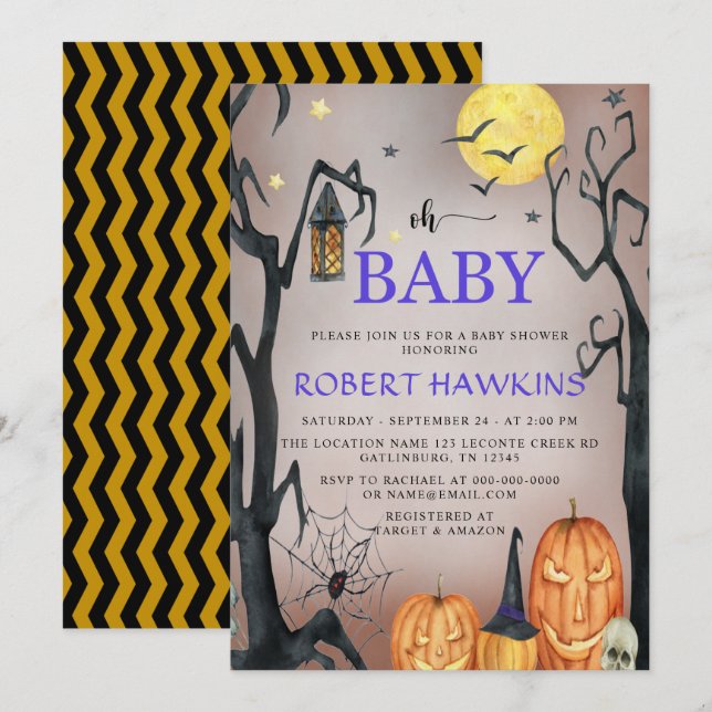 Halloween Spooky Pumpkin Baby Dusche Einladung (Vorne/Hinten)