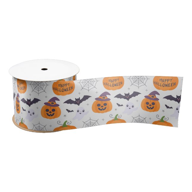 Halloween Spooky Pumpkin Bats Ghost Pattern Satinband (Spule)