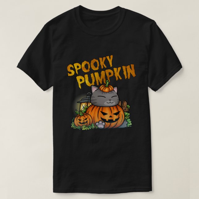 Halloween Spooky Pumpkin Cat T-Shirt (Design vorne)