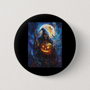 Halloween Spooky Pumpkin Design Beängstigender gri Button