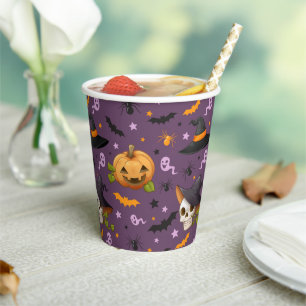 Halloween Spooky Pumpkin Ghost Creepy Spider Bat Pappbecher