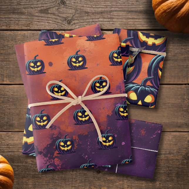 Halloween Spooky Pumpkin Pattern Geschenkpapier Set (If you need to wrap a pumpkin - here's some suitable spooky pumpkin wrapping paper)