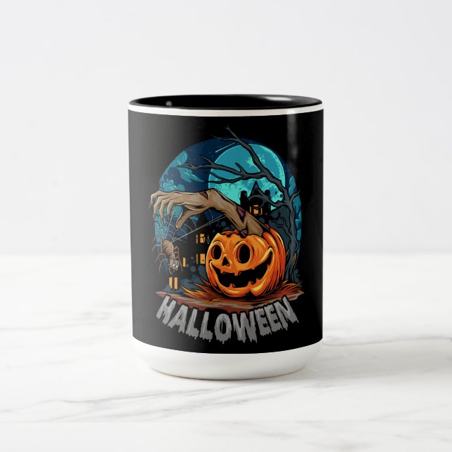 Halloween Spooky Pumpkin Zweifarbige Tasse (Mittel)