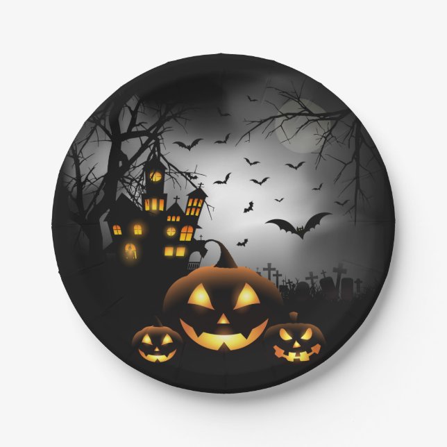 Halloween - Spooky Pumpkins Gray Moon - Alles Opt Pappteller (Vorderseite)