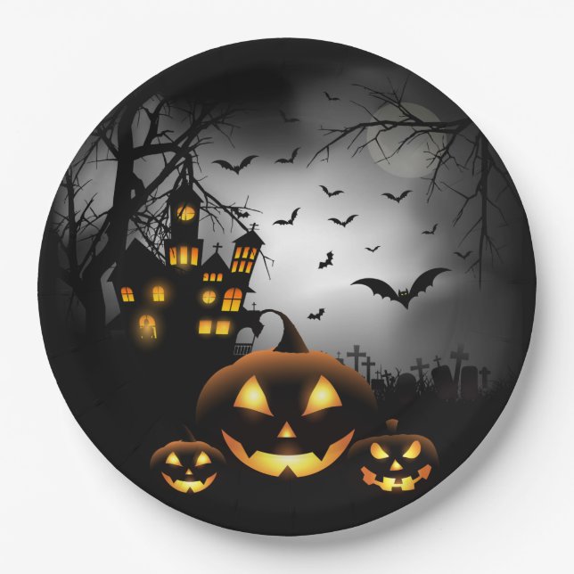 Halloween - Spooky Pumpkins Gray Moon - Alles Opt Pappteller (Vorderseite)
