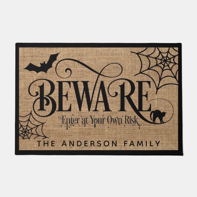Halloween Spooky Rustic Country Burlap BEWARE Fußmatte (Vorderseite)