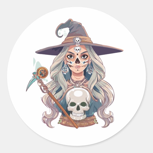 Halloween Spooky Shaman Runder Aufkleber (Vorderseite)
