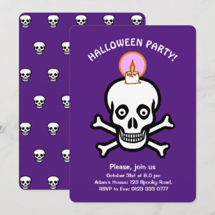 Halloween spooky skulls on royal purple Invitation Einladung