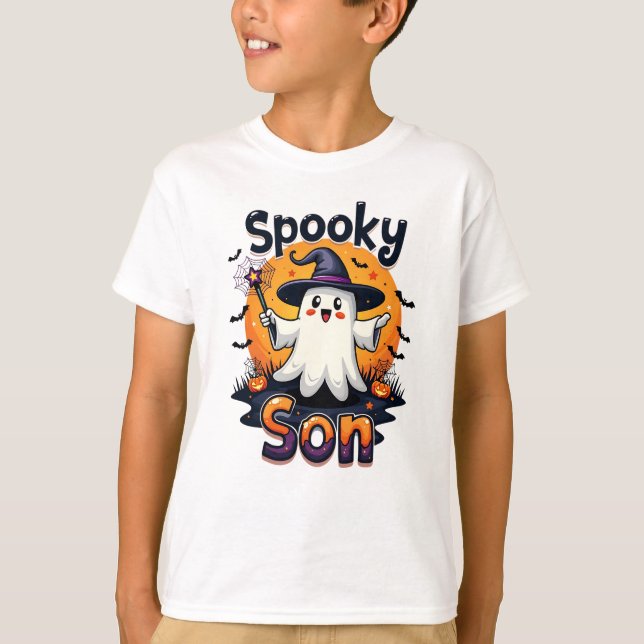 Halloween Spooky Son Ghost mit Hexenhut T-Shirt (Vorderseite)