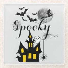 Halloween Spooky Spider Fledermäuse mit Spuk Haus Glasuntersetzer