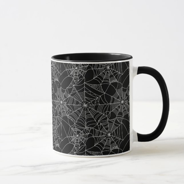Halloween Spooky Spider Web Schwarz-weiß Tasse (Rechts)