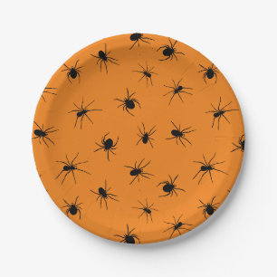 Halloween Spooky Spiders Orange Party Pappteller