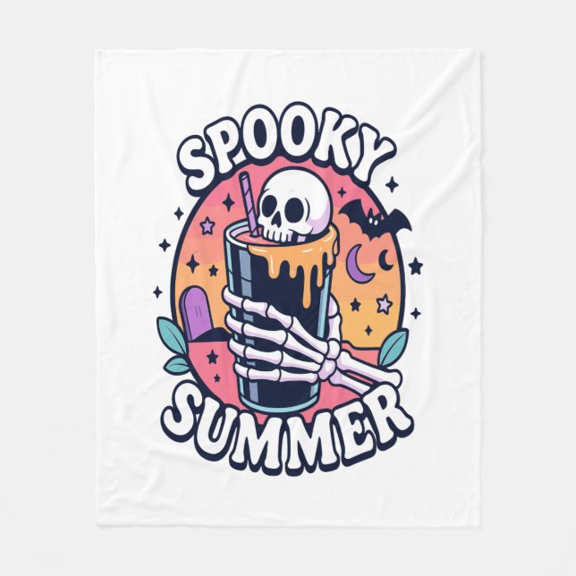 Halloween Spooky Summer Skeleton Drink Fleecedecke (Vorderseite)