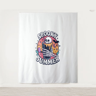 Halloween Spooky Summer Skeleton Drink Wandteppich